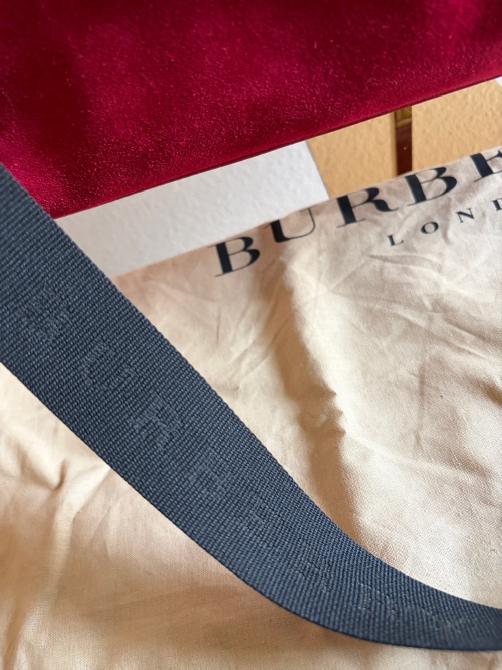 Vintage Burberry Red Suede Shopper Tote with Leather Trim - Picture 7 of 13